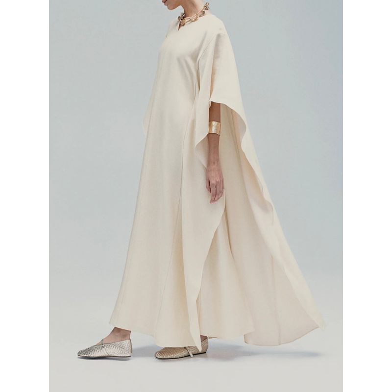 Foreign Trade H Home Small V-neck Heavy Industry Bright Silk High Quality Batwing Sleeve Slimming Loose Kraft Tan Dress Plus size