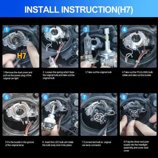 2Pcs LED Headlight Bulbs High Brightness IP68 Waterproof 10000LM 6000K White Light H7