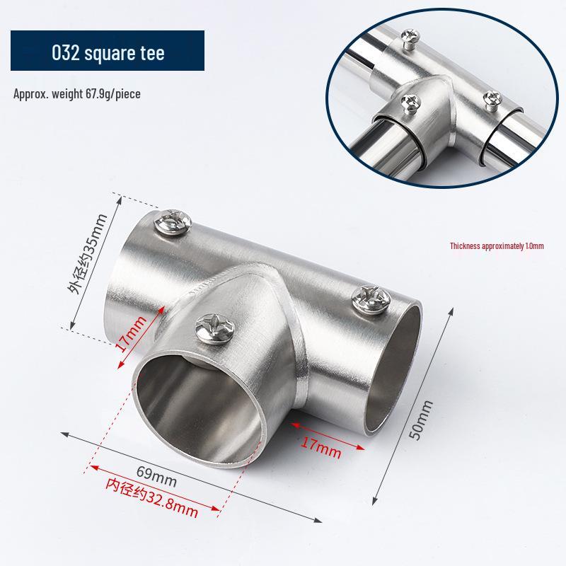 Stainless Steel Round Pipe Connector for Clothes Rack and Shelf Joint Tee