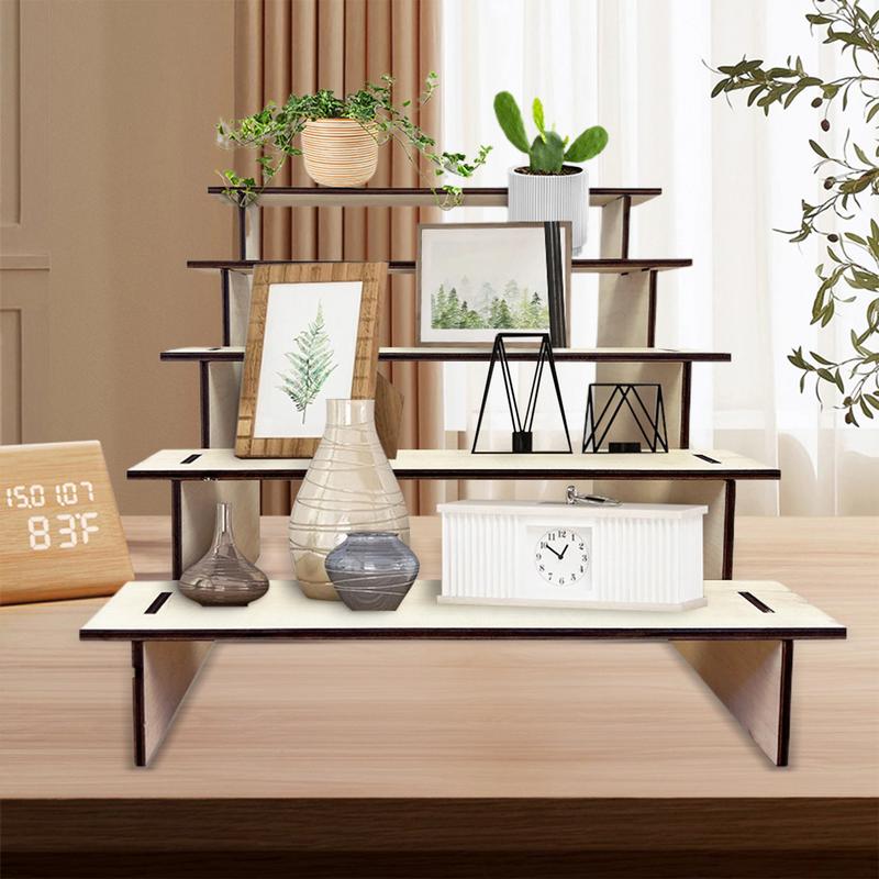 5 Tier rustic Wooden Ladder Display Riser Shelf Figure Display Cabinet Cute Dolls Storage Box Makeup Organizer For Perfume