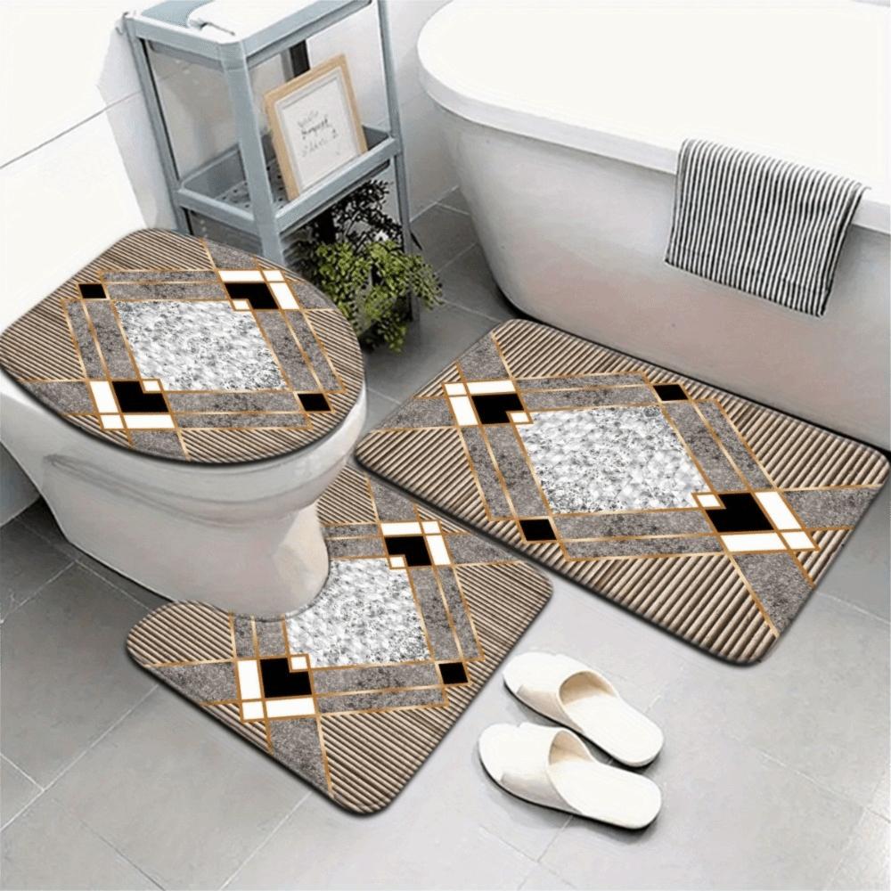 3PCS/SET Marble Pattern Bathroom Mat Soft Toilet Lid Cover Nordic-style Non-Slip Rug Home Floor