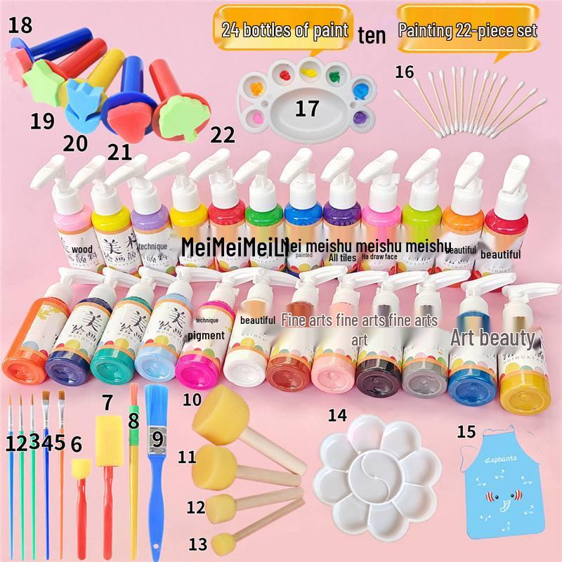 Kindergarten Art Set: 24 Gouache Colors & 12 Mushroom Brushes for Kids