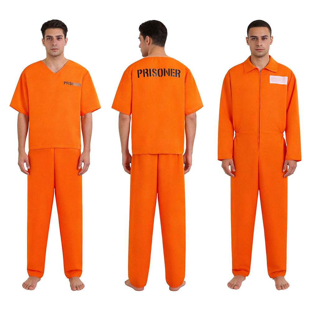 Gevangenispak Jumpsuit Cosplay Gevangene Uniform Volwassen Oranje Korte Mouw En Lange Mouw Gevangene Bodysuits Halloween Kostuums