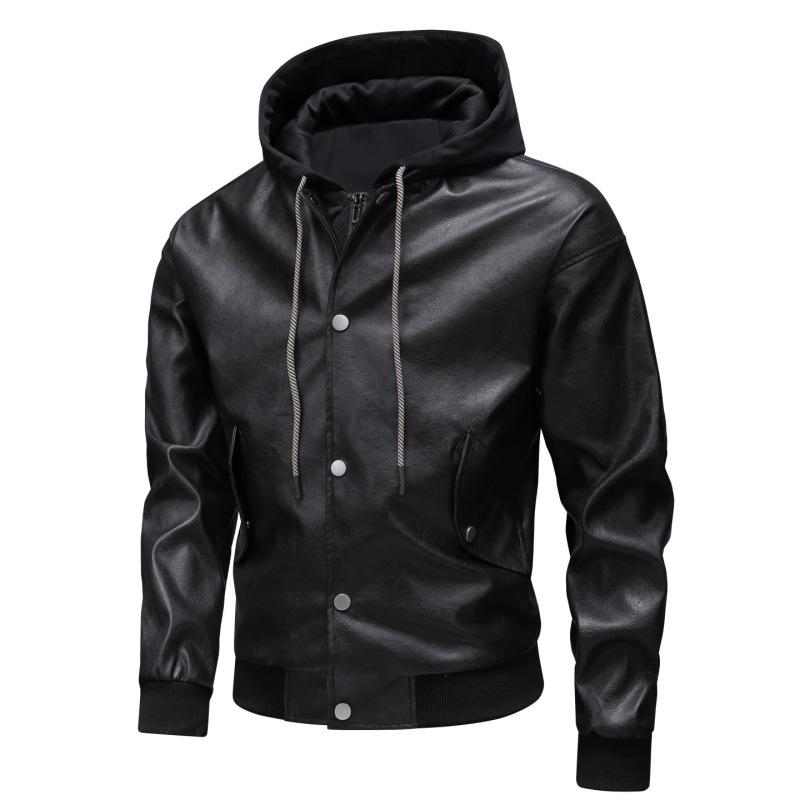 

Кожаная куртка Осень и Зима Европейский размер Мужская Кожаная куртка с капюшоном, имитирующая двухпредметную, Мотоциклетная куртка XXXXL