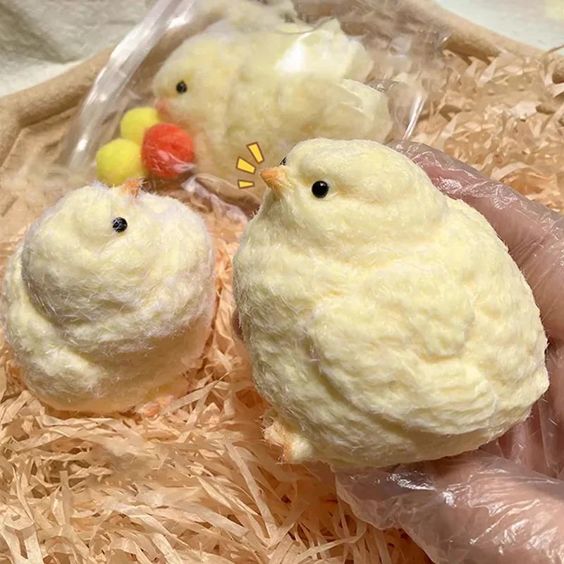 Squishy Chicken Kawaii Silicone Flocked Yellow Chicken Plush Ease Press Plaything Stress Relief Squishy Toy Cute Fidget Toy