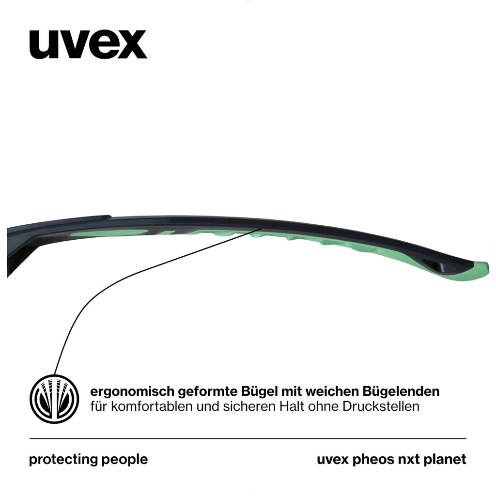 Uvex Unisex Adult O91282954066853001973 Pheos Nxt Planet Anti-Fog Safety Glasses One Size Fits Most AnthraciteJade Transparent, AnthraciteJade,