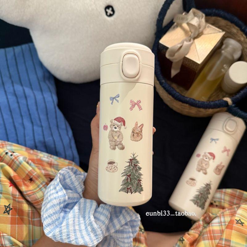 Christmas Atmosphere Bear! 304 Stainless Steel Large-Capacity Insulated Cup Christmas Tree Water Cup Portable Cup Christmas Bear Thermos Cup-350Ml