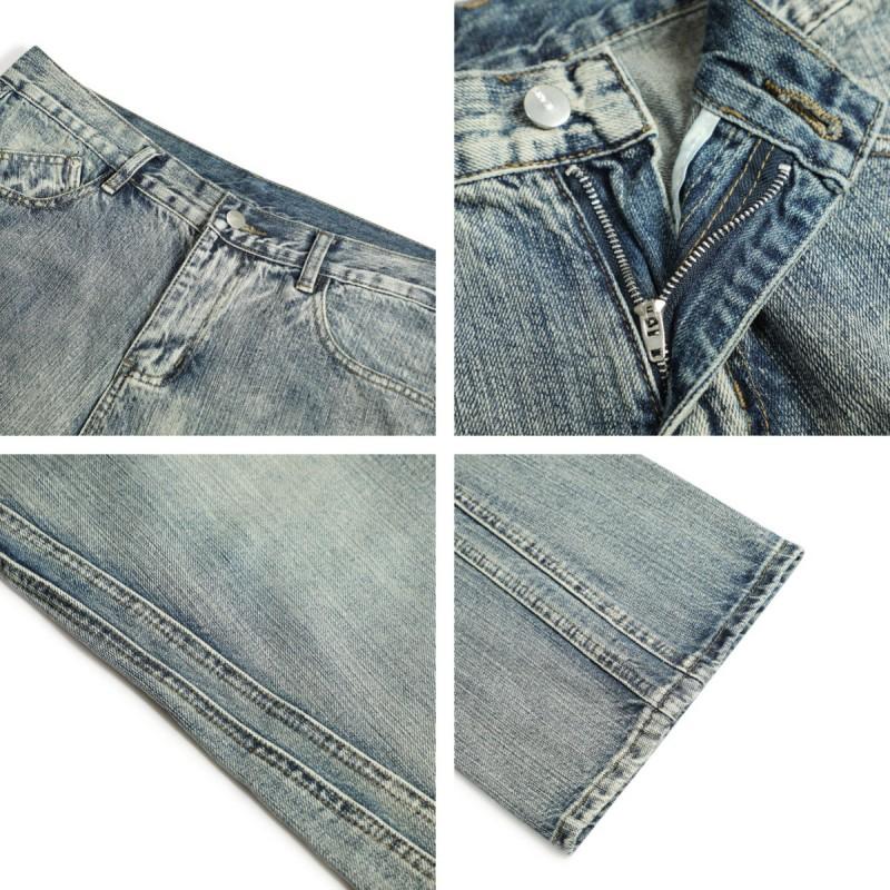 American Vintage Vibe Patchwork Flare Jeans Loose Fit Casual Denim Pants Men Women