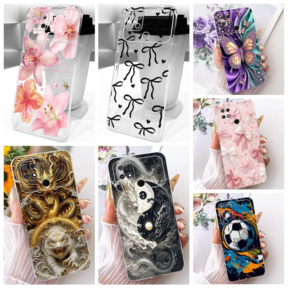 For Xiaomi Poco C40 C50 C51 Phone Case Luxury Flower Butterfly Cartoon Bow Pattern Back Cover Soft TPU Silicone Bumper Housing