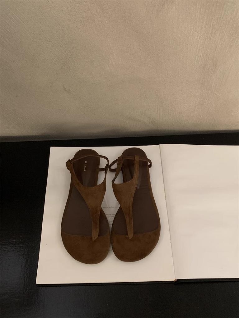 2025 New Summer Wear Casual French Cool Slippers Internet Celebrities with Suede Flat Toe Roman Sandals Women