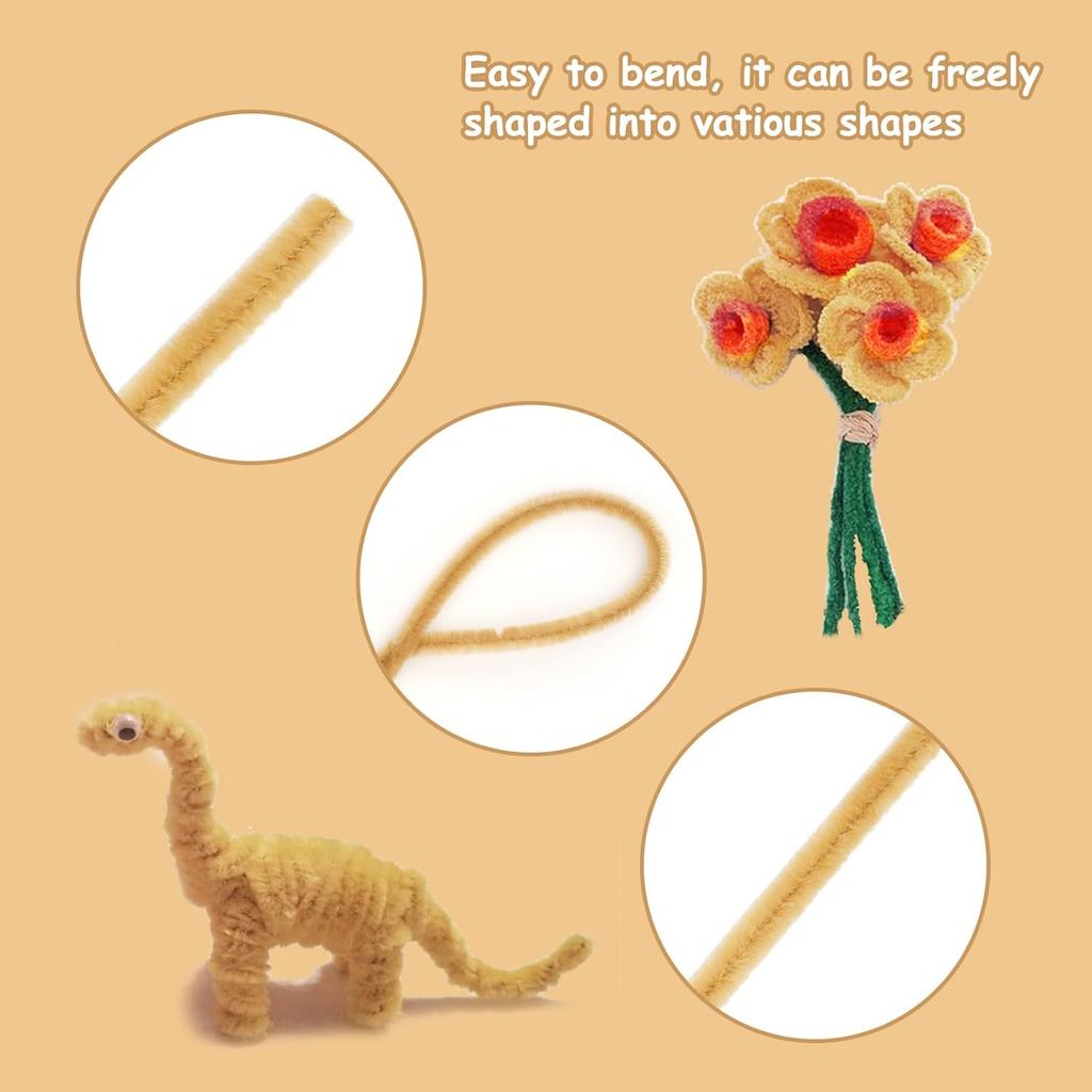 Light Coffee Pipe Cleaners, Art Supplies, 199/499pcs Chenille Stem, Solid Color Pipe Cleaners for  DIY Art Creative Crafts