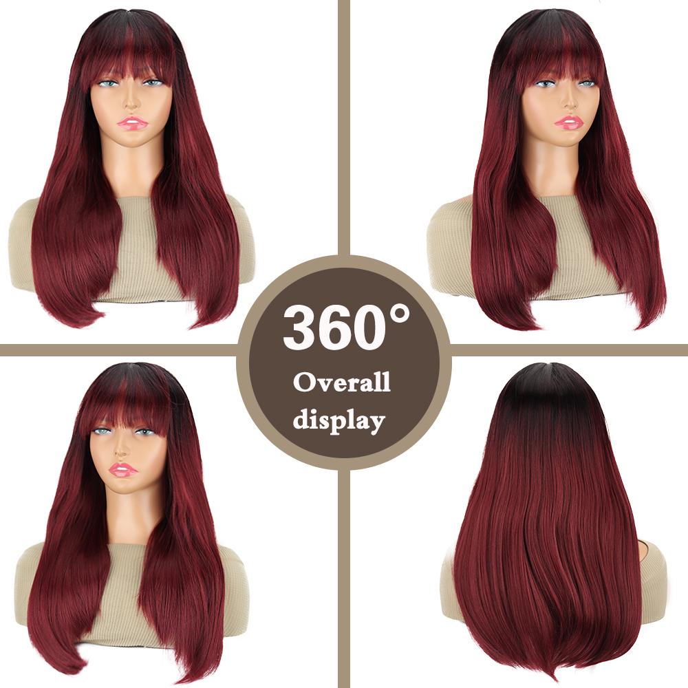 XINRAN Wig With Bangs Long Straight Wig Heat Resistant Synthetic Wig For Women Girls Daily Use Party Halloween Cosplay Wig