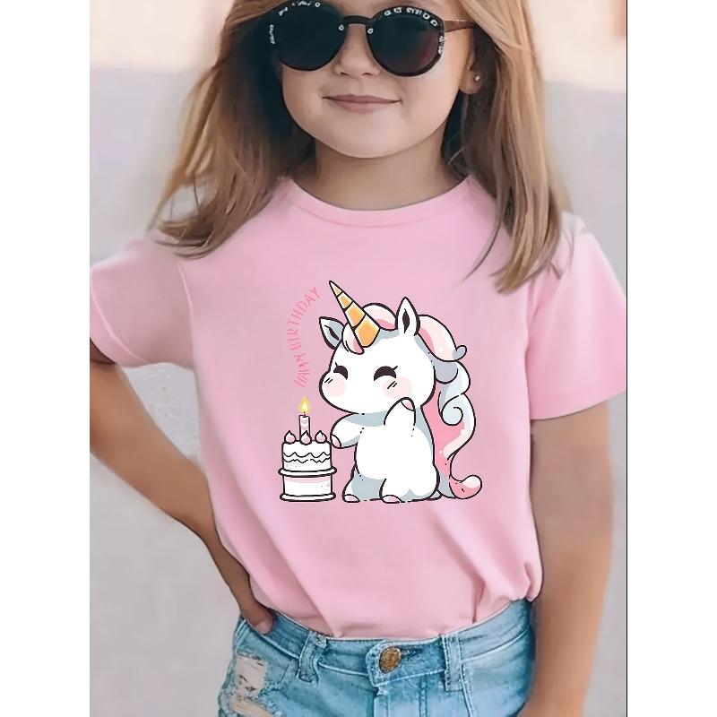 European sizes Girls' Outdoor T-Shirts ( T) Features a Casual And Stylish Unicorn Birthday Theme Print