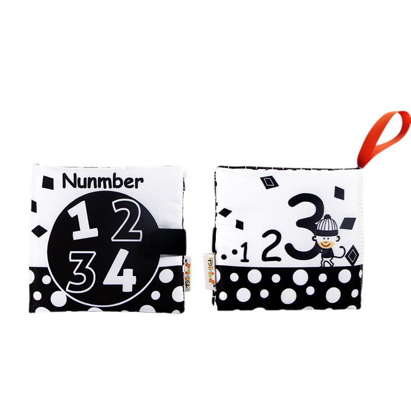 New Baby Cloth Book Black And White Number Cognitive Sound Paper Children's Early Education Book Tear-resistant Cloth Book Infant Toddler Toy