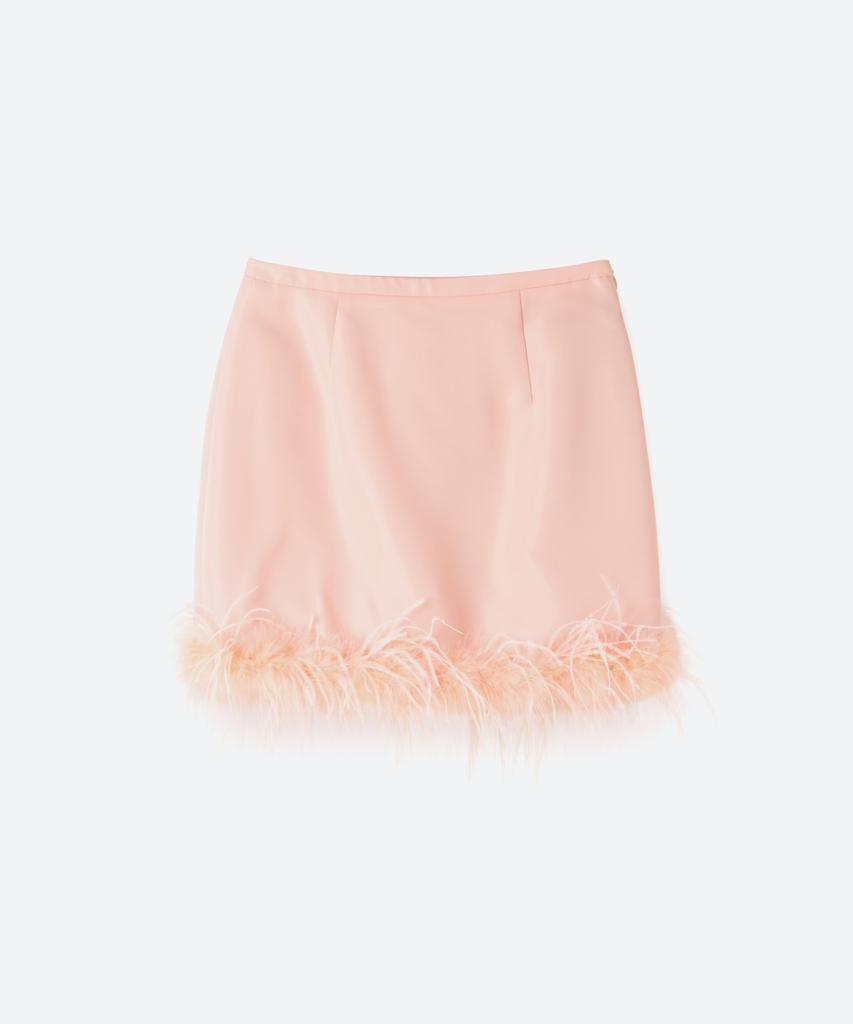 Moon Sun Ostrich Hair Mini Skirt / Flamingo