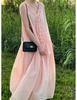 Johnature French Clear Fungus Edge A-line Korean Casual Loose Dresses Women Summer Sweet V-neck Sleeveless Dress