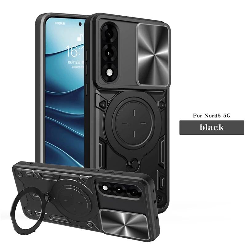 Armor Schutz Schiebeobjektiv Handyhülle Für OnePlus Nord 5 5G Hülle Auto Magnetische Halterung Ringständer für One Plus 1+ Nord5 5G Funda