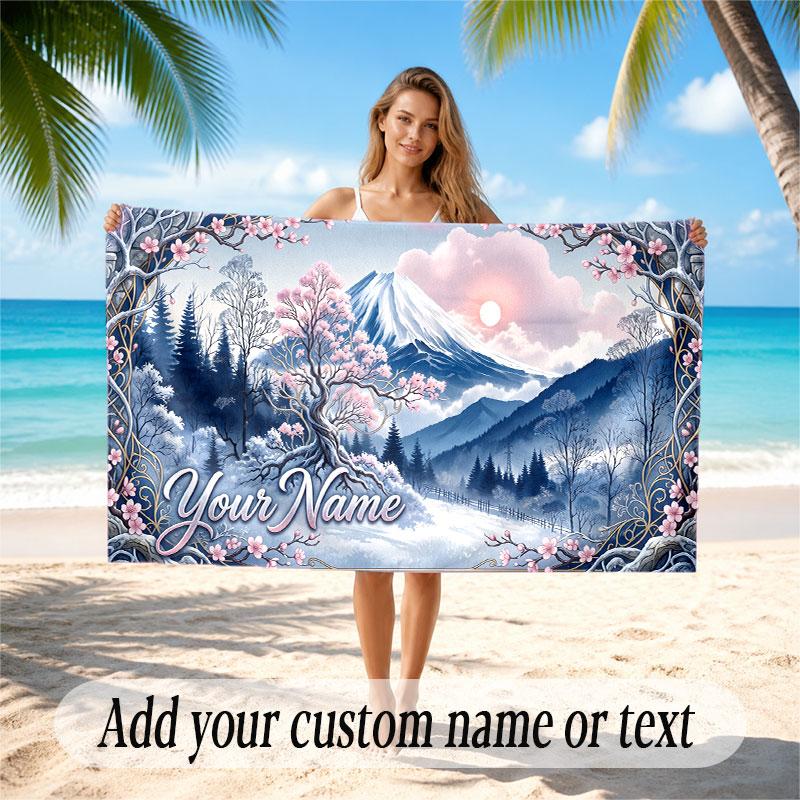 Christmas Winter Theme Soft Beach Towel Personalized Custom Name Text Towel Portable for Beach Pool Travel