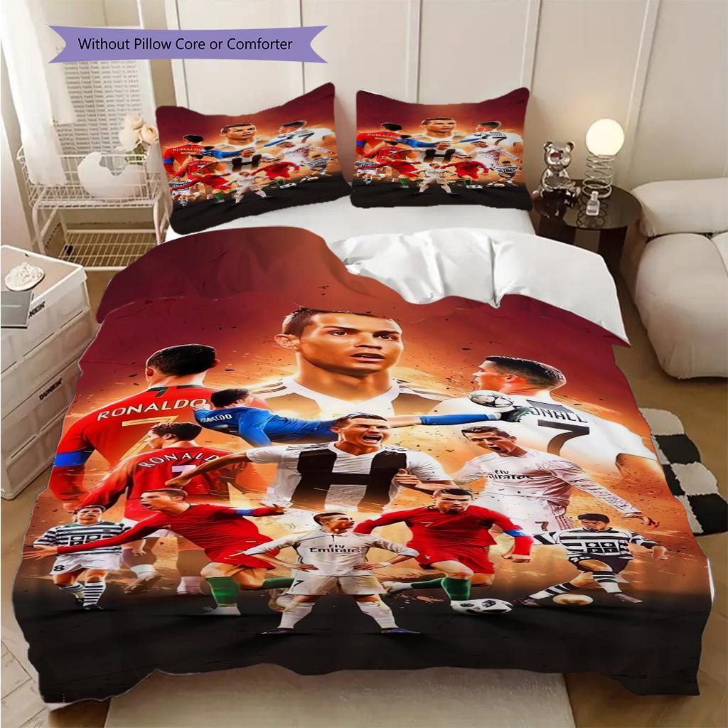 Football Legends Three-piece Set (1 * Duvet Cover + 2 * Pillowcase, Without Core) 2D Flat Christmas Birthday Gift Soft and Comfortable Bedding Set