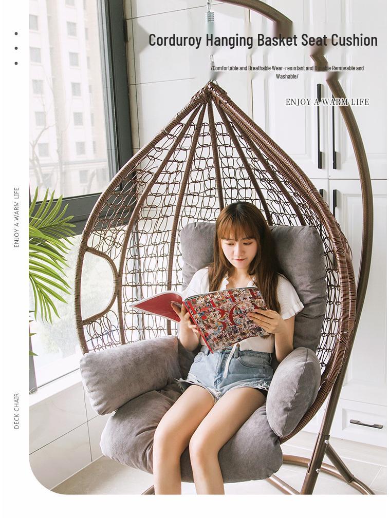 Hanging Basket Seat Cushion with Thickened Backrest - Swing & Rocking Chair Cushion for Indoor/Outdoor Use