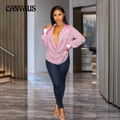 Women's Summer Design Sense Niche Deep V Fold Long Sleeve Top
