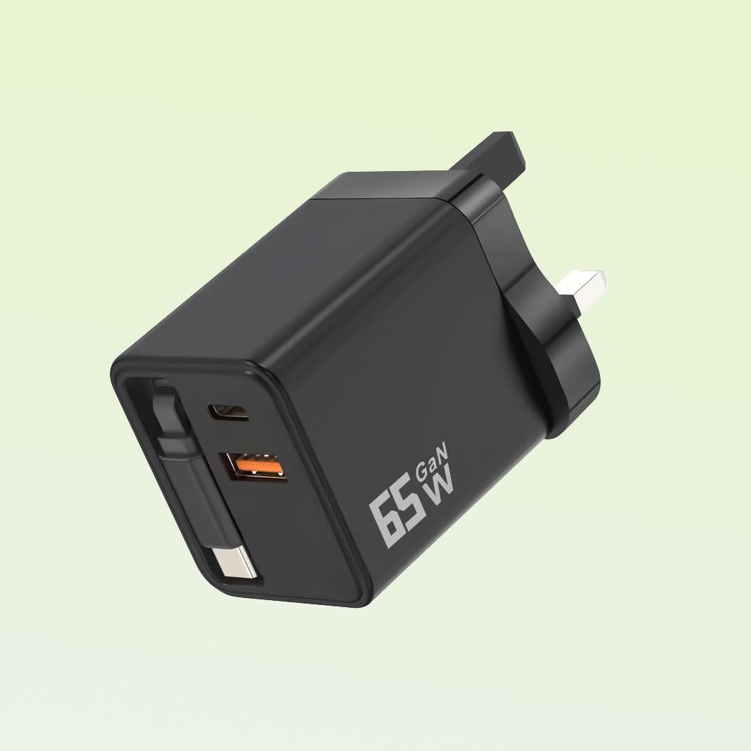 

65W Gallium Nitride Dual-Port Fast Charger with Retractable Head, Suitable for Apple & Huawei (80W A+C)