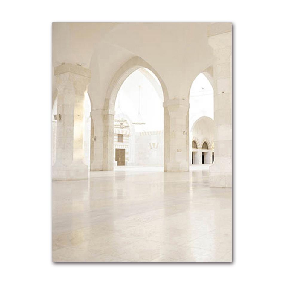 Islamitische beige poster landschap canvas print moskee Marokko deur muur kunst schilderij Bohemen foto moderne huis kamer decoratie
