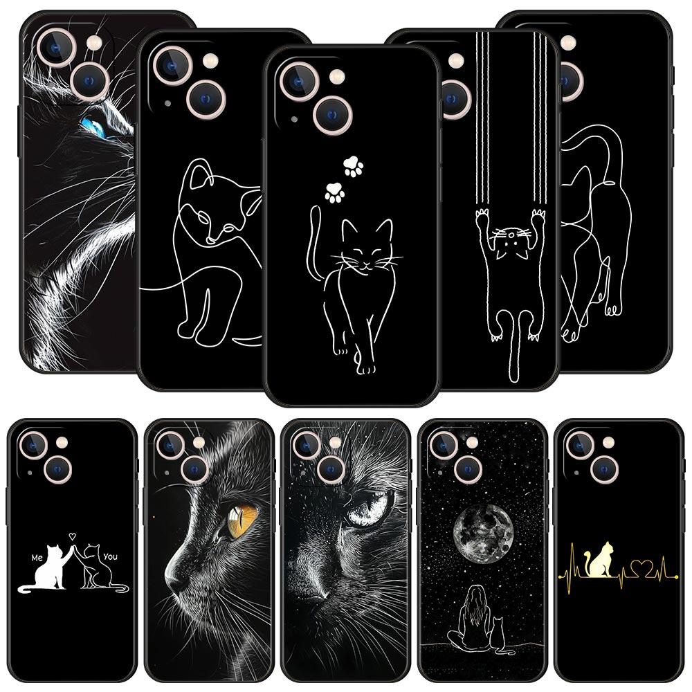 Cat Line Black Cats Phone Case For iPhone 17 16 15 Pro Max 11 12 13 14 7 8 Plus SE 2020 X XR XS Cover Soft Black