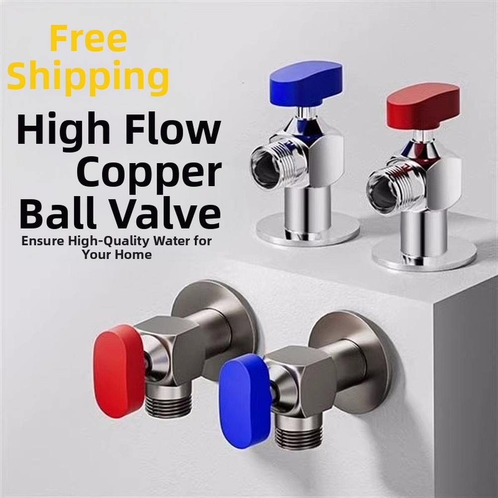 2 Angle Valve 4.1*4.3*8.7cm Large Flow Kitchens Bathrooms Large Flow Brass Ball Valve Full Open Hot Water Heater Control Valves