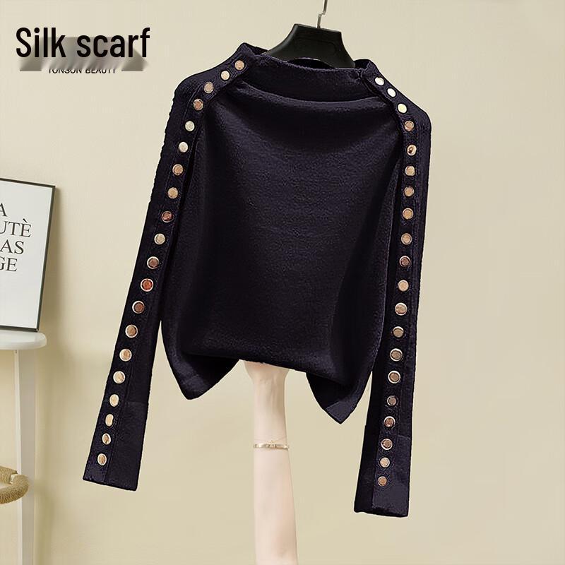 

Women s Korean Style Mock Neck Knit Top with Button Detail L