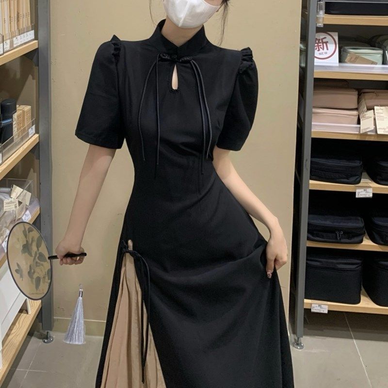 Ρούχο Καλοκαιρινό Μαύρο Μεγάλου Μεγέθους Γυναικείο Ρούχο Ρετρό Κινέζικου Στυλ