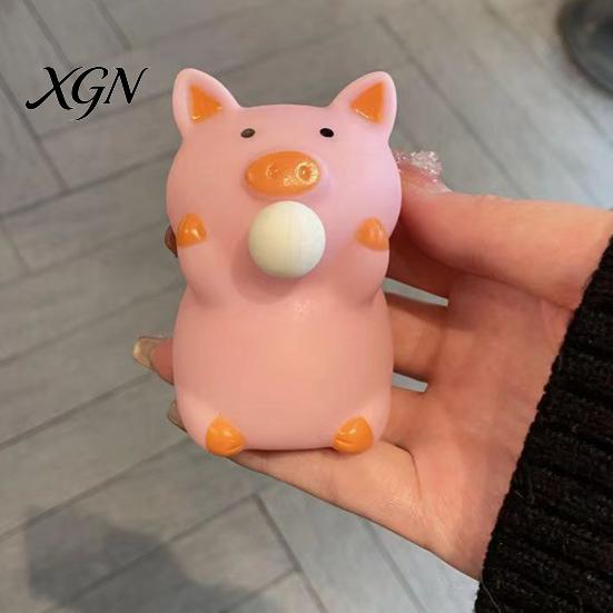 Pig Stress Reliever Bubble Blowing Squeeze Toy Relief Cartoon Sensory Soft Stretchy Animal Shape Home Office Desk Reusable Ball