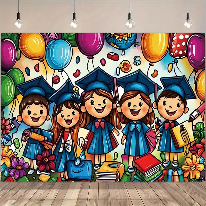 2D Flat Surface Kindergarten Graduation Celebration Banner Suitable for Decoration In Both Homes and Schools Polyester Fiber