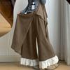 ZANZEA Women Casual Elastic Waist Loose Ruffled Lace Hem Wide Leg Pants Long Trousers