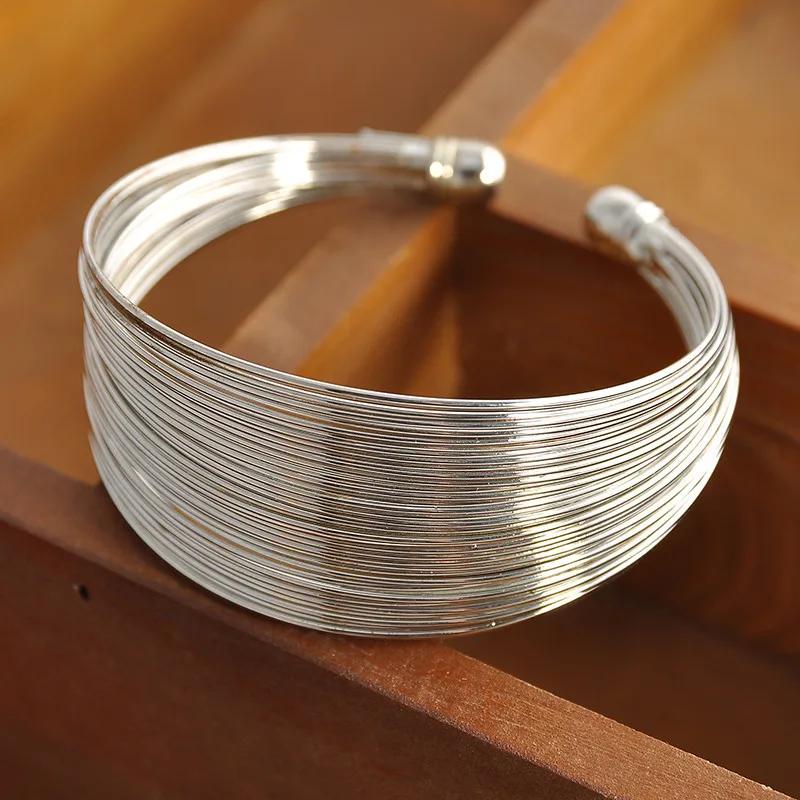 New Fashion Wire Bracelet Metal Wide Bangle Multi-layer Opening Wide-Style Personality Bracelet Popular Women Hand Accessories