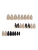 Secret Lives Glossy Matte Reusable Artificial Fake False Press On Nails Camel Brown and Black Color with Golden Glitter Design 24 Pieces Set with K