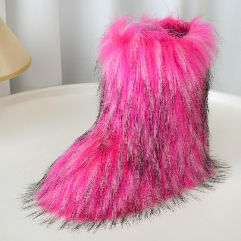 Evropské a americké přeshraniční vysoké ploché nadýchané boty zimní teplé sněhule dámské y2k pikantní dívčí středně vysoké imitace mývalí srsti