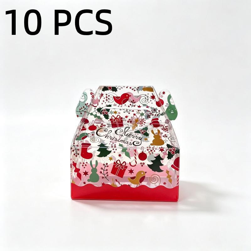 10 Stück Weihnachten Transparente Geschenkboxen mit Griffen, Party Geschenkverpackungsboxen, Leere Geschenkboxen bedruckt mit „Frohe Weihnachten“