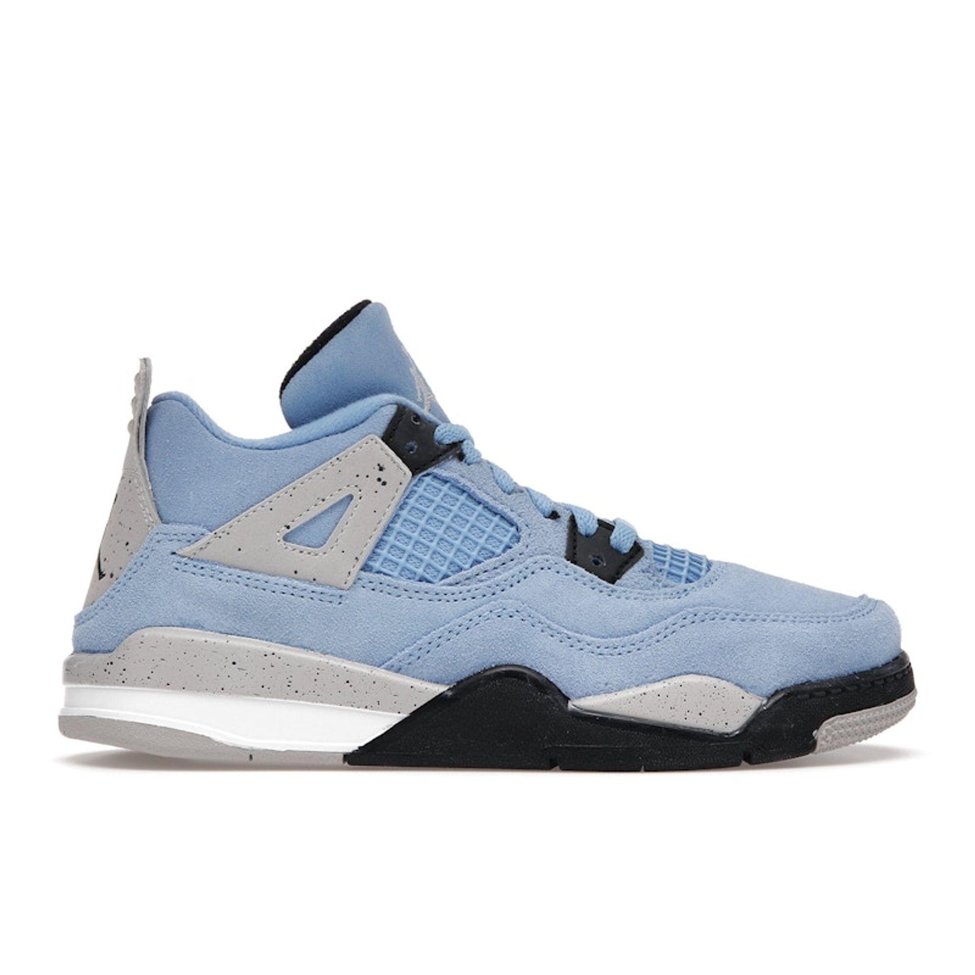 

Детские кроссовки Air Jordan 4 Retro PS University Blue Tech-серый белый черный BQ7669-400 28