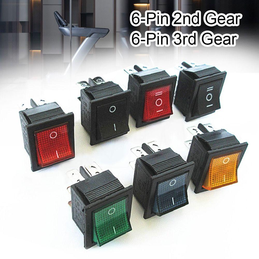

6-Pin 3rd Gear 16A 250V with Light Power Switch Self-locking/Latching Switches Rocker green-6-Pin 3rd Gear