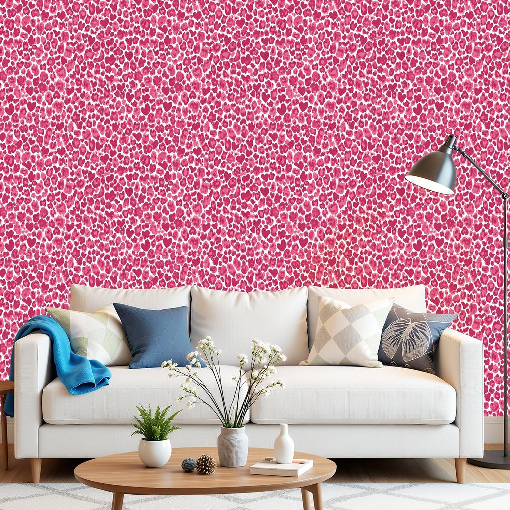 Pink Leopard Heart Spots Wallpaper 22.83"X118" Waterproof Wallpaper for Living Room/Bedroom/Bathroom PVC Wall Sticker