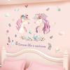 Pink Wall Sticker for Bedroom Girls, Unicorn Feather Princess Flowers Decal, Nursery Removable Wallpaper