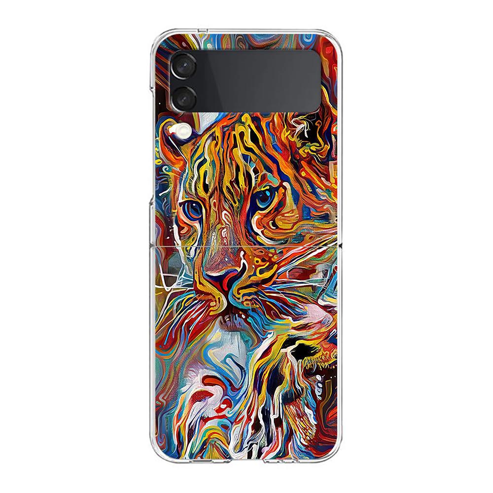 Abstract Surreal Animal Lion Clear Phone Case For Samsung Galaxy Z Flip 3 4 5 Hard Folding PC Shell For Samsung Z Flip3 Cover