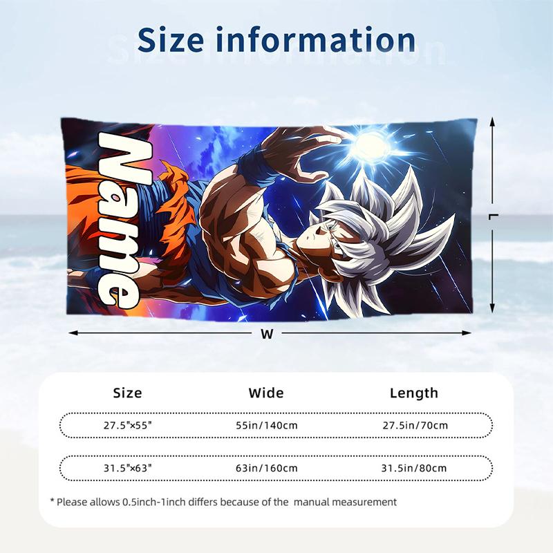 Dragon Ball Benutzerdefinierter Name Aufgedrucktes Strandtuch Personalisiertes Weiches Handtuch für Schwimmen Strand Reisen