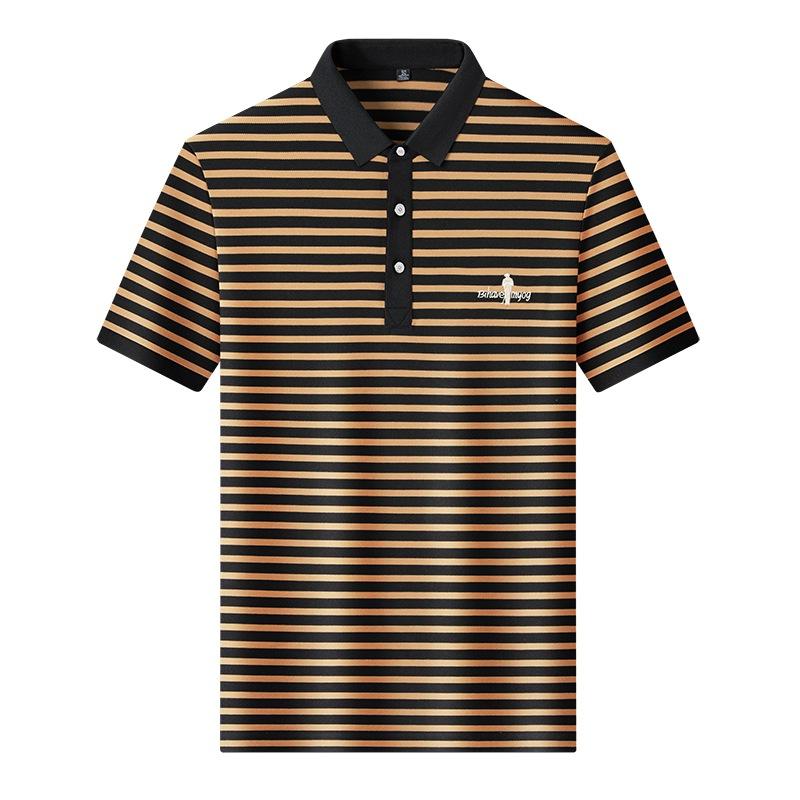 Light Casual Men'S Embroidered Lapel Striped Polo Short Sleeve Daily Breathable Top T-Shirt