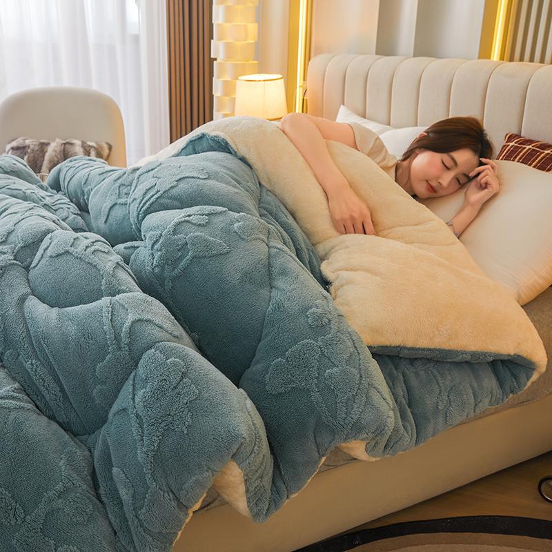 Thick Warm Imitation Lambswool Winter Blanket for Bed Soft Jacquard Coral Fleece Quilt Double Sided Plush Weighted Blanket 5kg