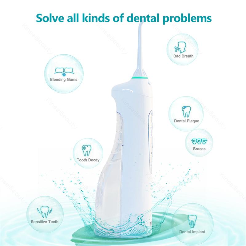 Kinsei Beauty Irigator oral electric portabil 3 moduri Irigator oral reîncărcabil Apă dentară Ață dentară 4 vârfuri cu jet de apă Instrument de îngrijire a dinților
