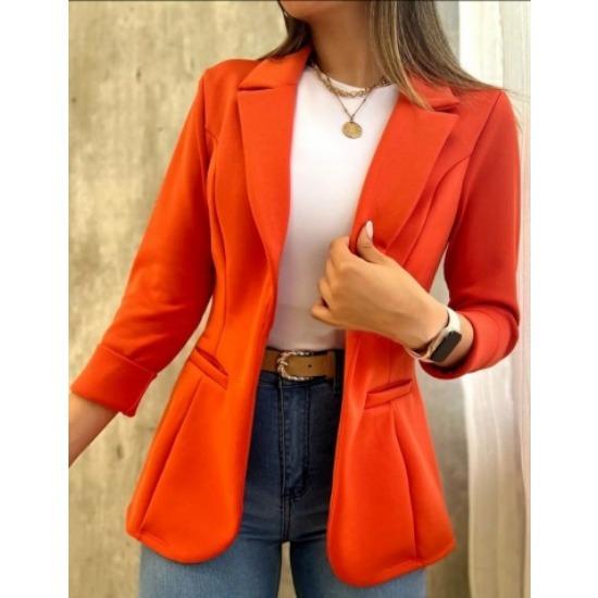IHUASU Autumn Solid Color Simple Long Sleeve Suit Collar Coat for Women Jackets & Coats