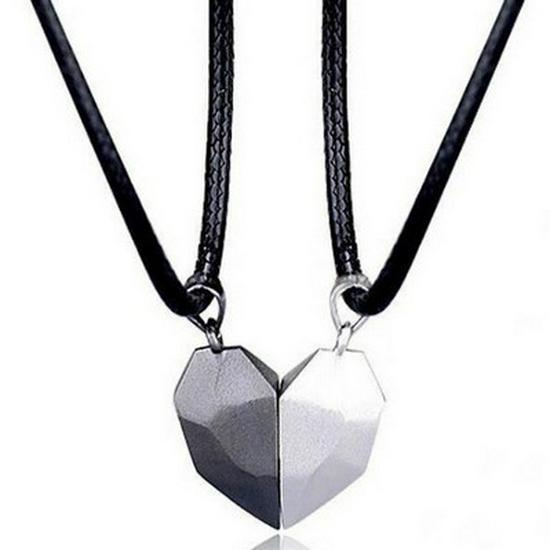 Couple s Magnetic Heart Stone Engraved Necklace