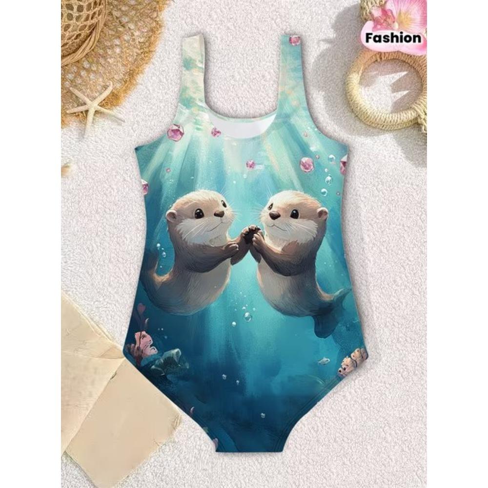 Girls One Piece Swimsuit Cute Cartoon Colorful Sea Turtle Print Sleeveless Swimwear Kids Summer Beach Bathing Suit
